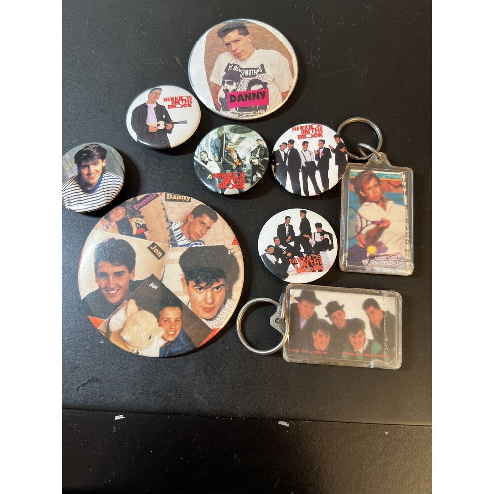 NKOTB New Kids On The Block Vintage 90s Buttons Pins & Keychains Lot of 9